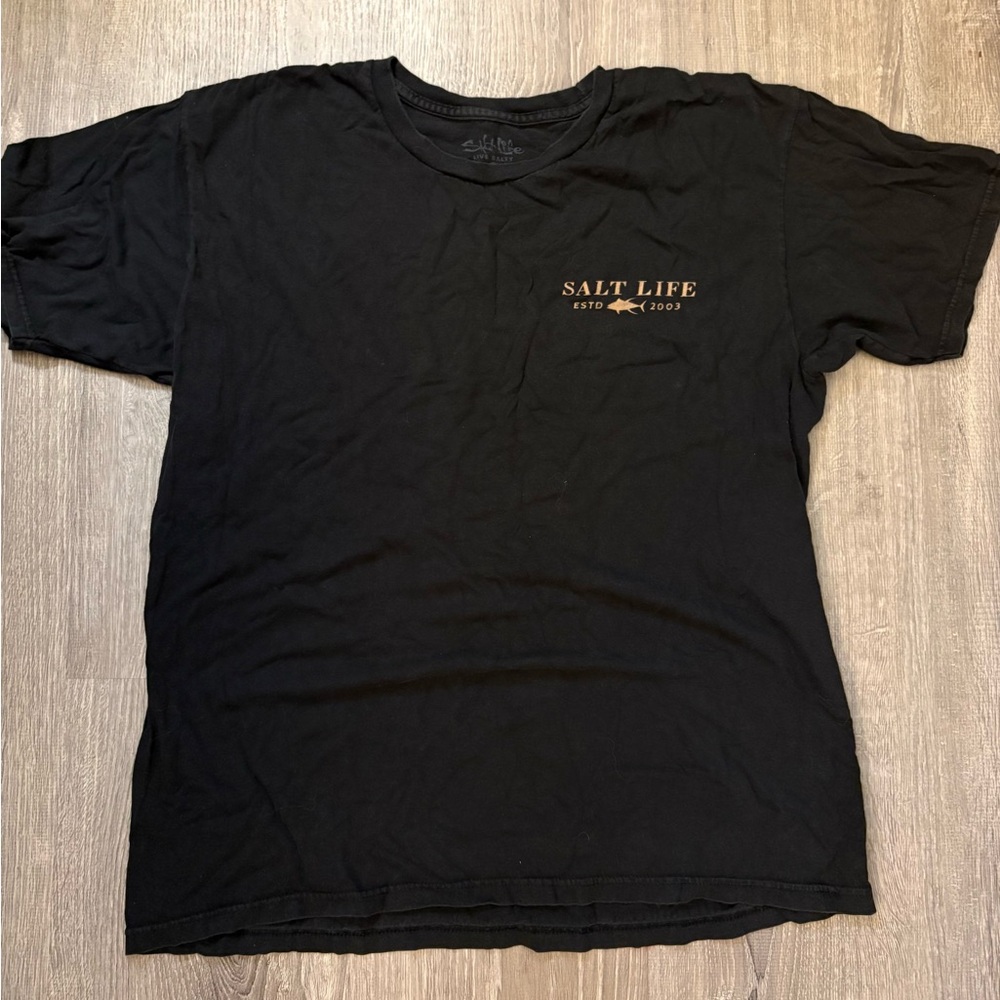 Salt Life Black Crewneck Tee with Faded Tan Print